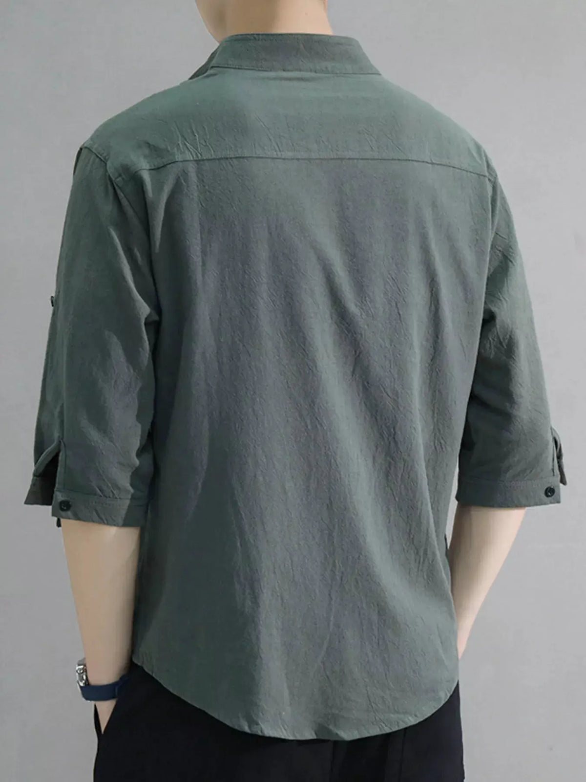 Men's Plus Size Button Up Roll-Up Sleeve Shirt by Trendsi