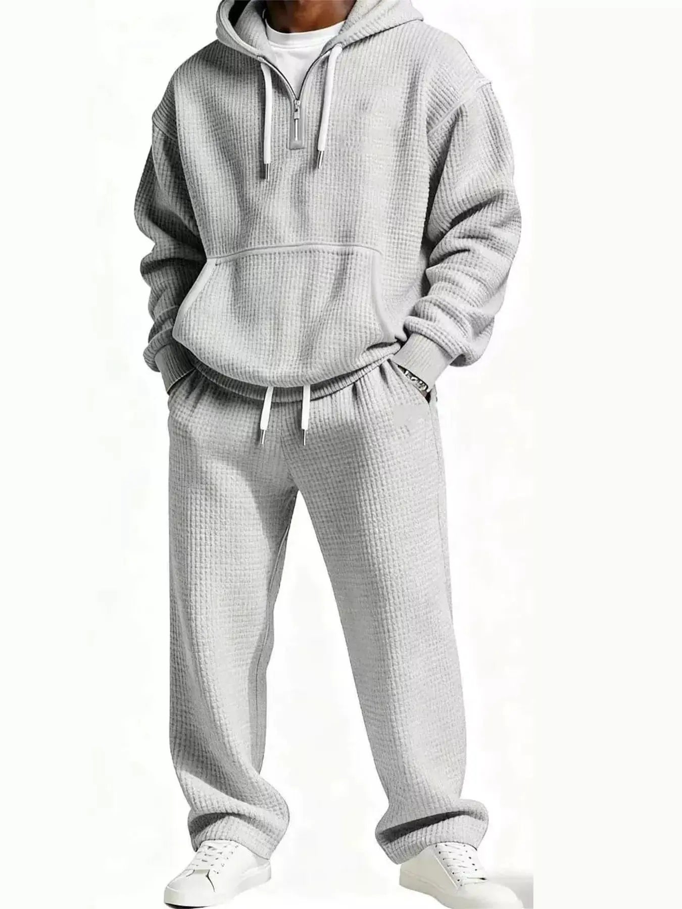 Men's Full Size Casual Waffle Knit Hoodie and Pants Set Plus Size by Trendsi
