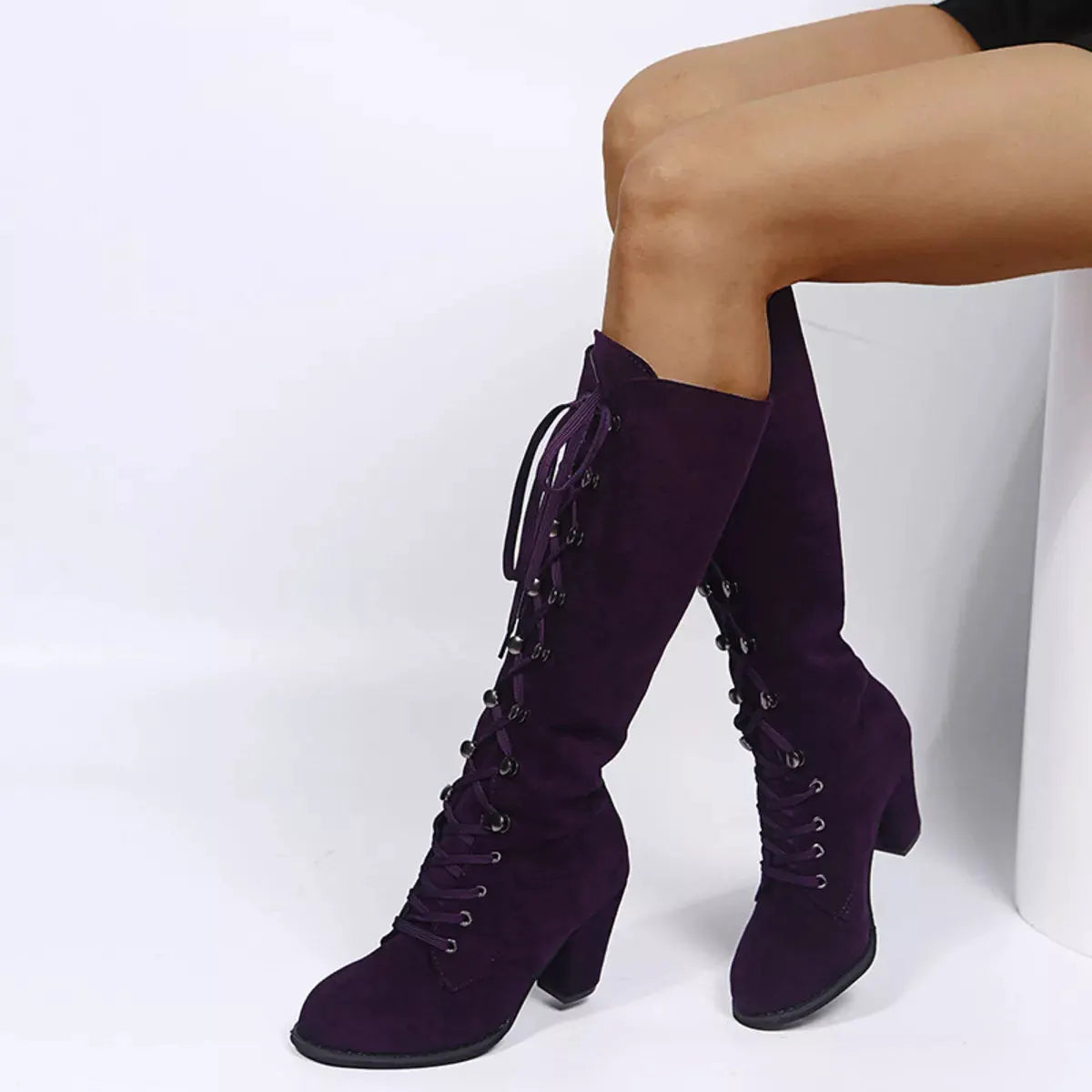 Lace Up Block Heels Boots by Partner Label
