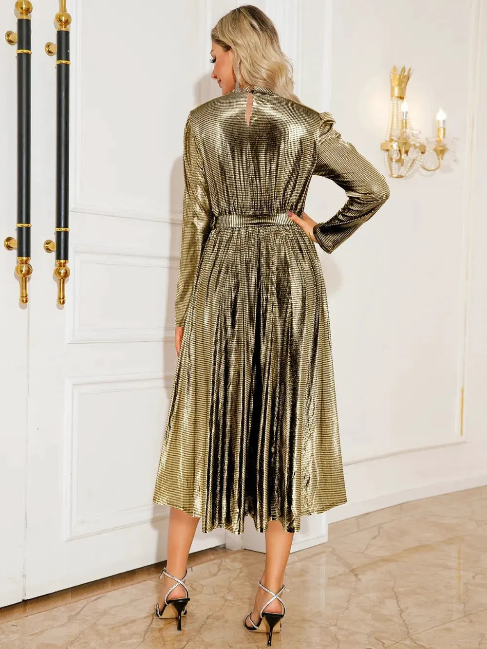 Tie Waist Long Sleeve Midi Dress by Partner Label