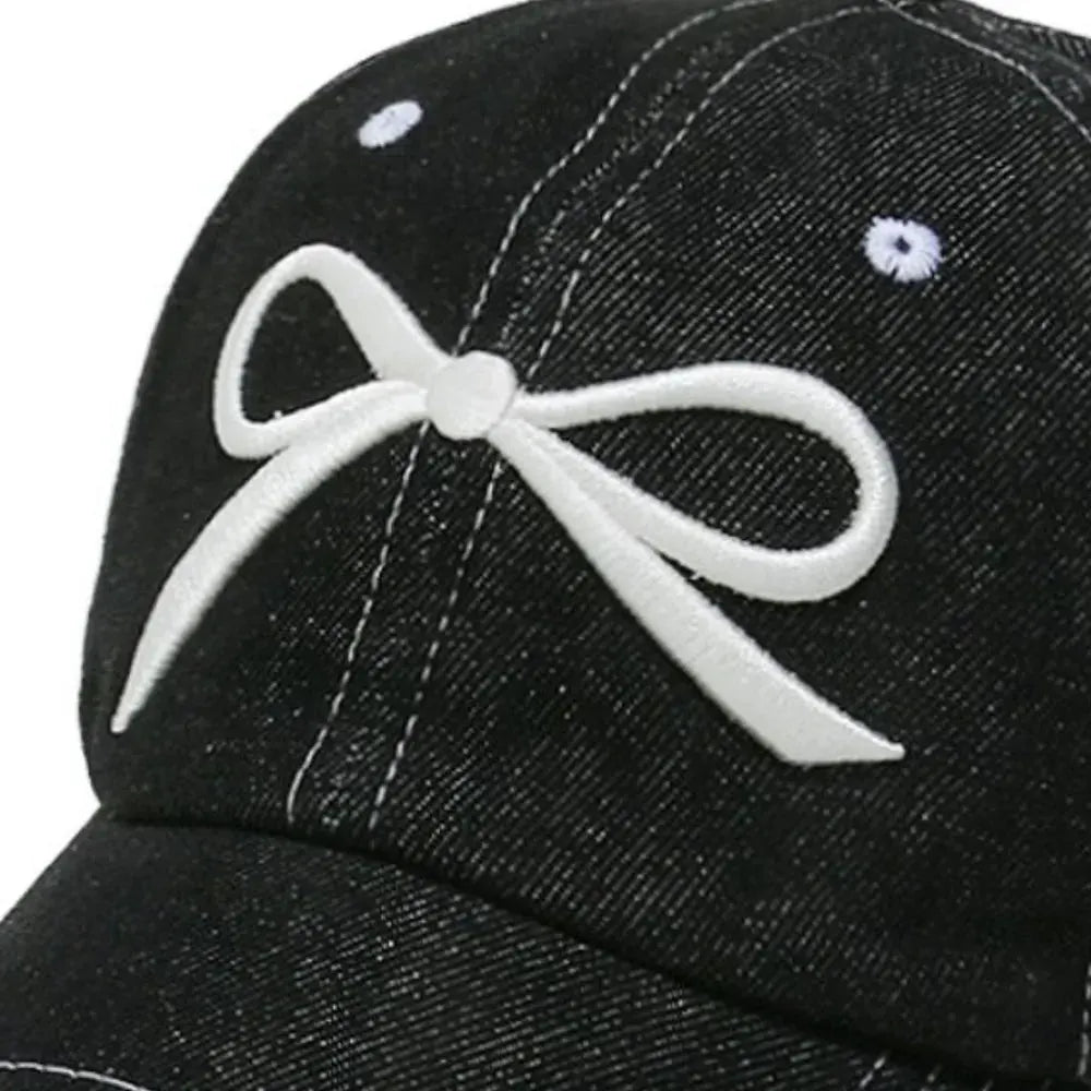Bow Embroidered Denim Baseball Cap by Partner Label