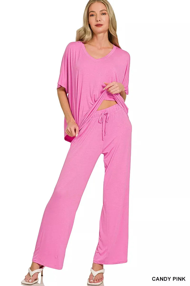 Zenana V-neck Oversized Top & Pants Set by Zenana