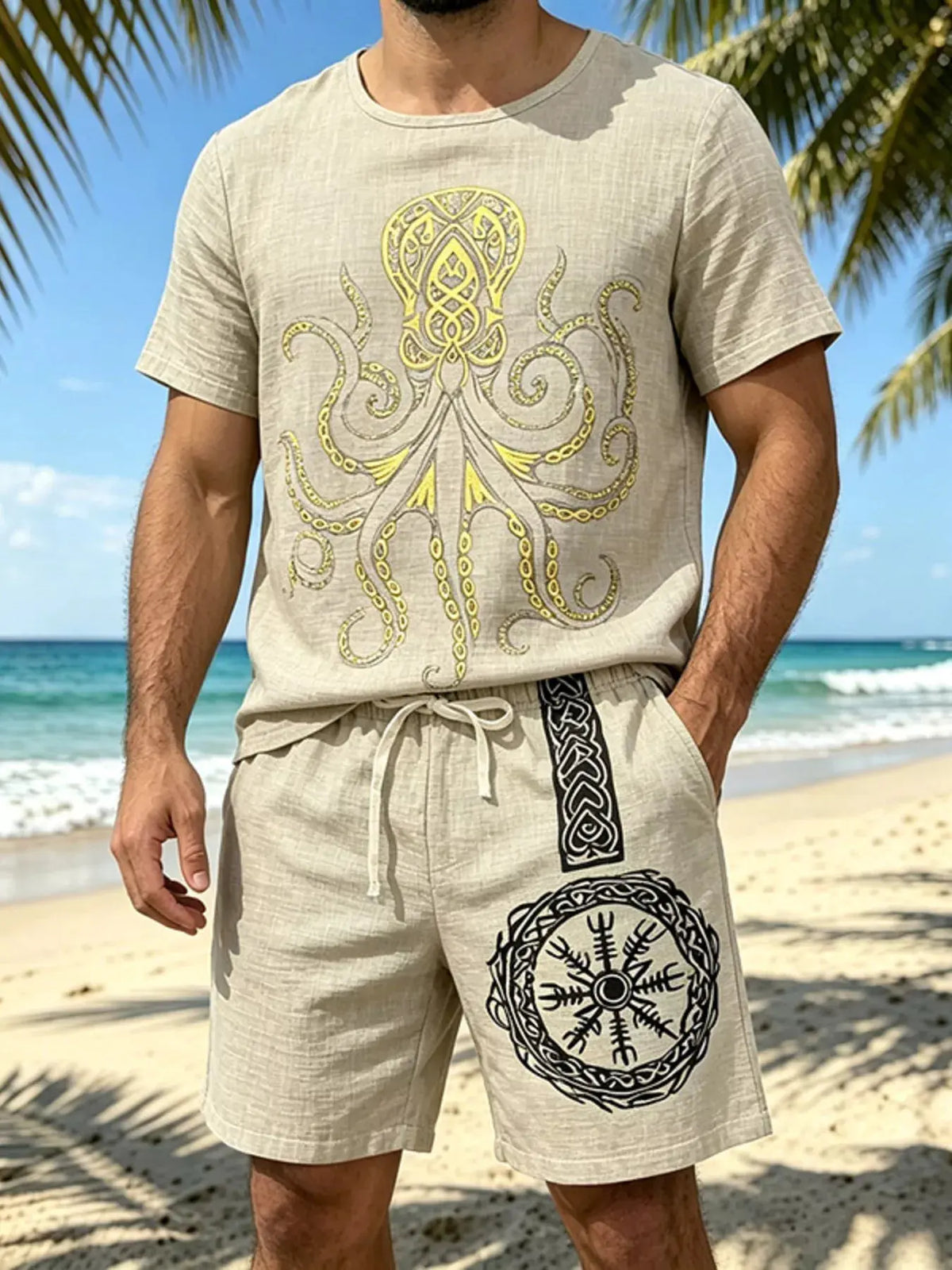 Men's Full Size Round Neck Tee and Shorts Set Plus Size by Trendsi