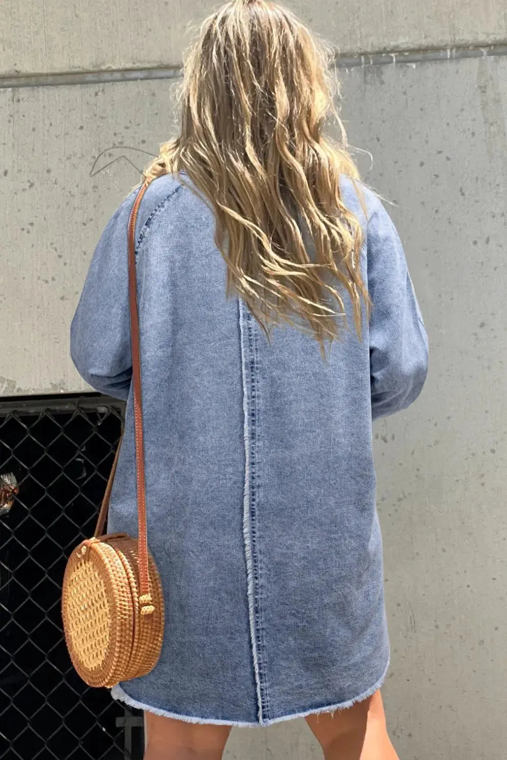 Raw Hem Button Down Long Sleeve Denim Dress by Partner Label