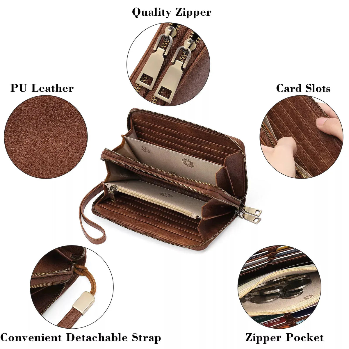 Vintage Style Double Zipper Leather Wallet by Partner Label