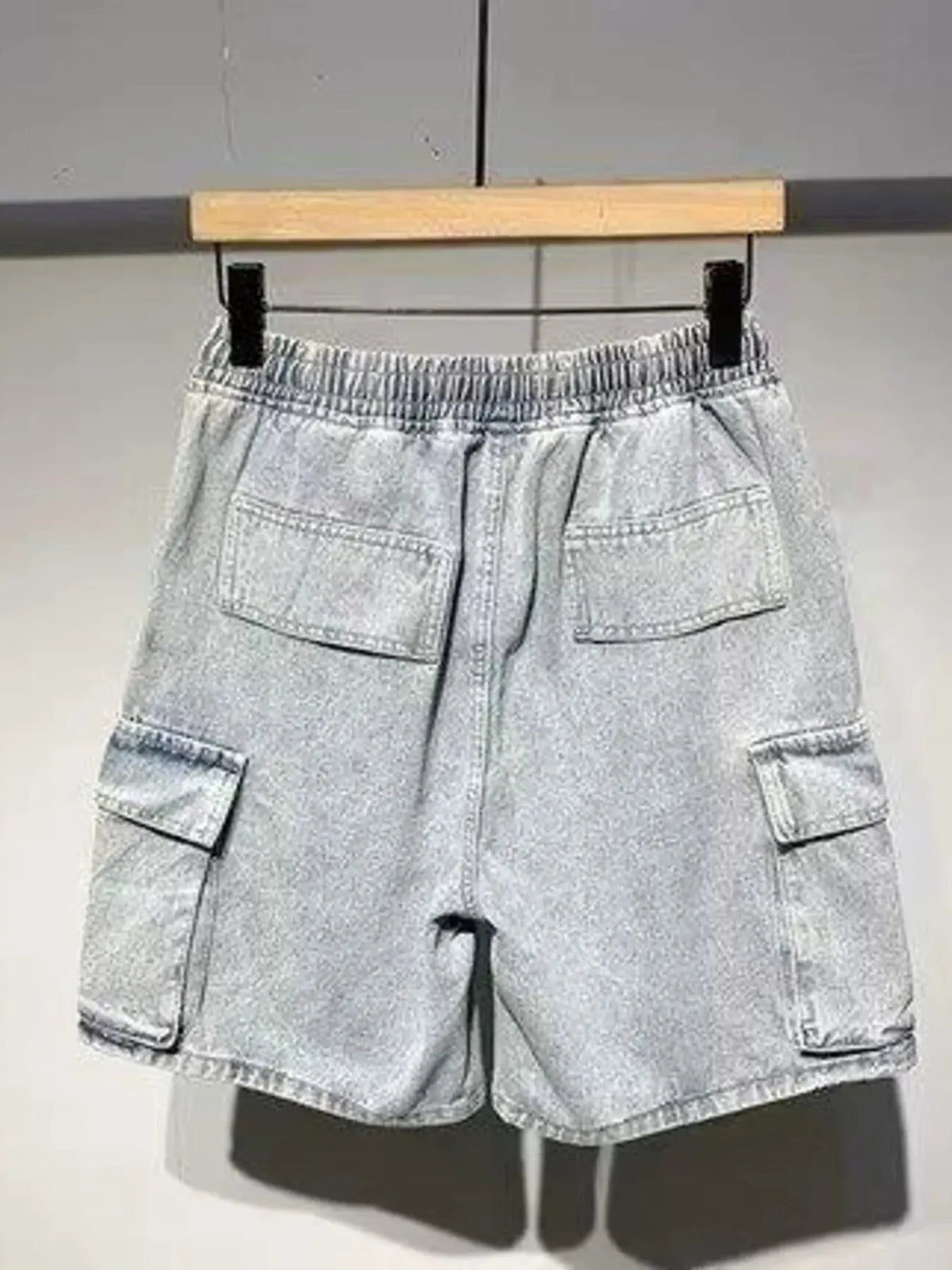Men's Full Size Elastic Waist Washed Denim Cargo Shorts Plus Size by Partner Label