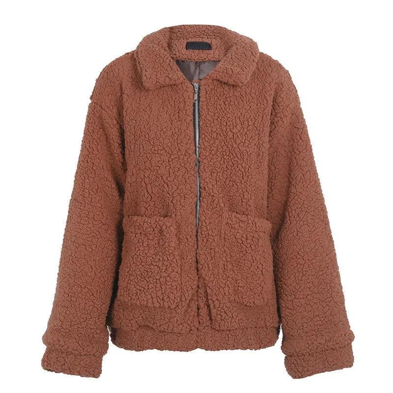 Faux lambswool oversized jacket coat Winter black warm hairly jacket Women autumn outerwear by Maiden-Art
