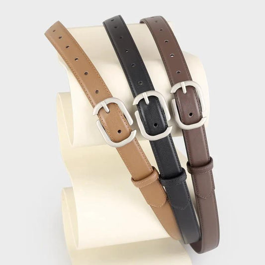 Leather Belt with Silver Buckle by Trendsi
