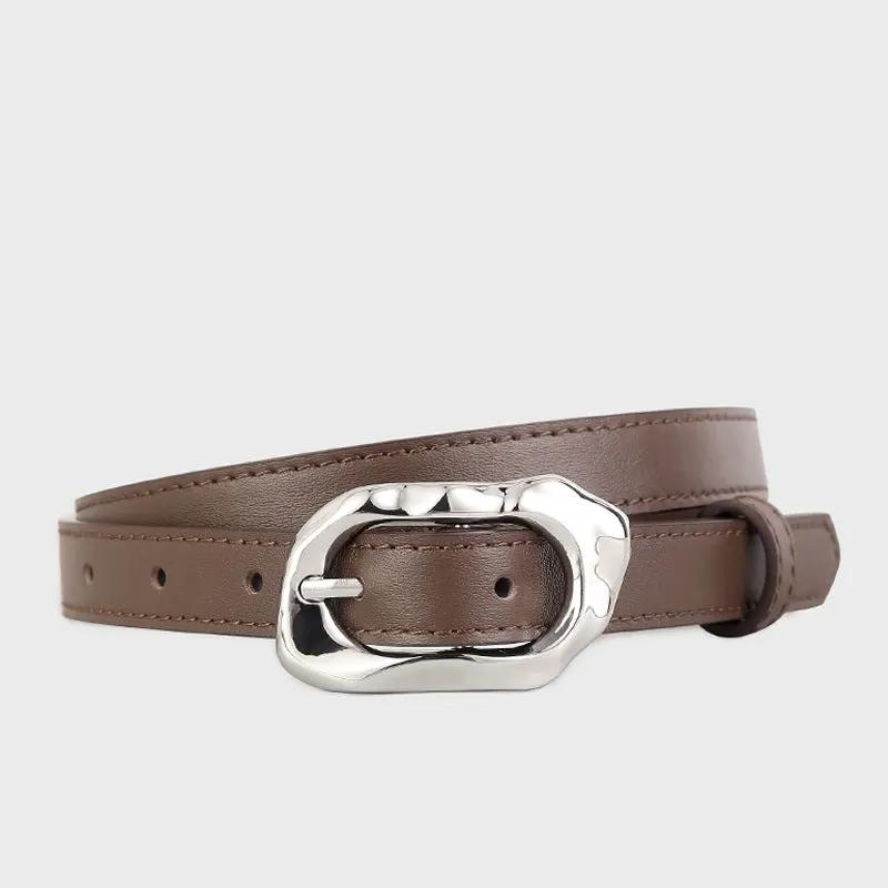 Leather Belt with Silver Buckle by Trendsi