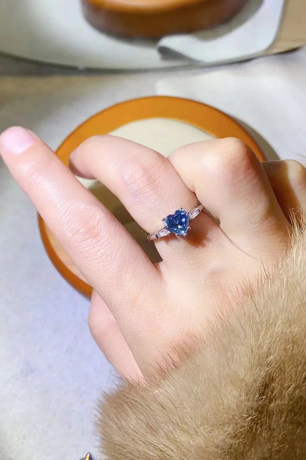 1 Carat Moissanite Heart-Shaped Platinum-Plated Ring in Blue by Partner Label