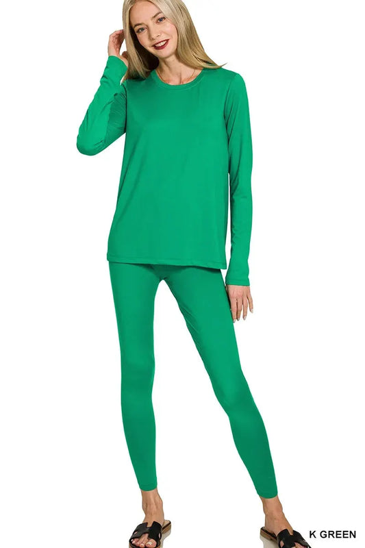 Zenana Microfiber Round Neck Top and Leggings Set by Zenana