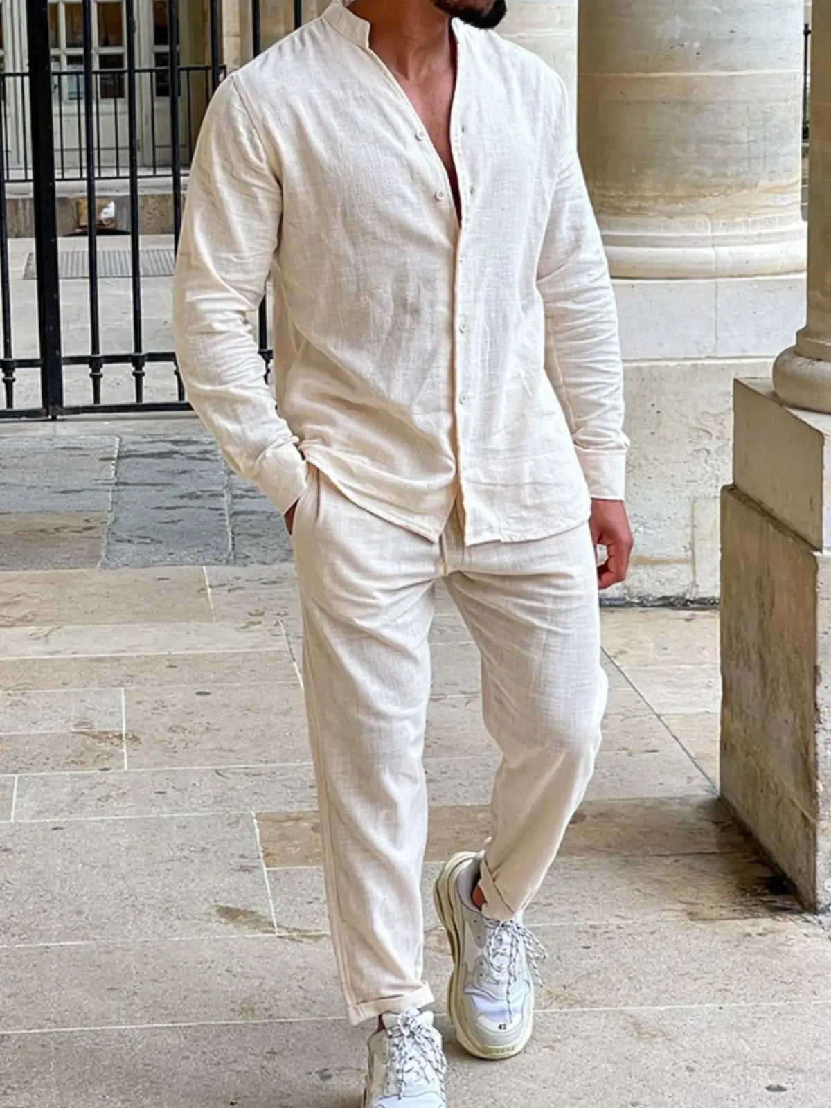 Men's Button Up Long Sleeve Top and Pants Set by Partner Label