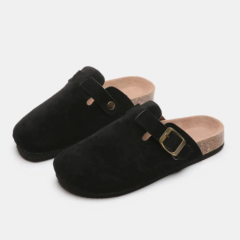 Suede Closed Toe Buckle Slide by Partner Label