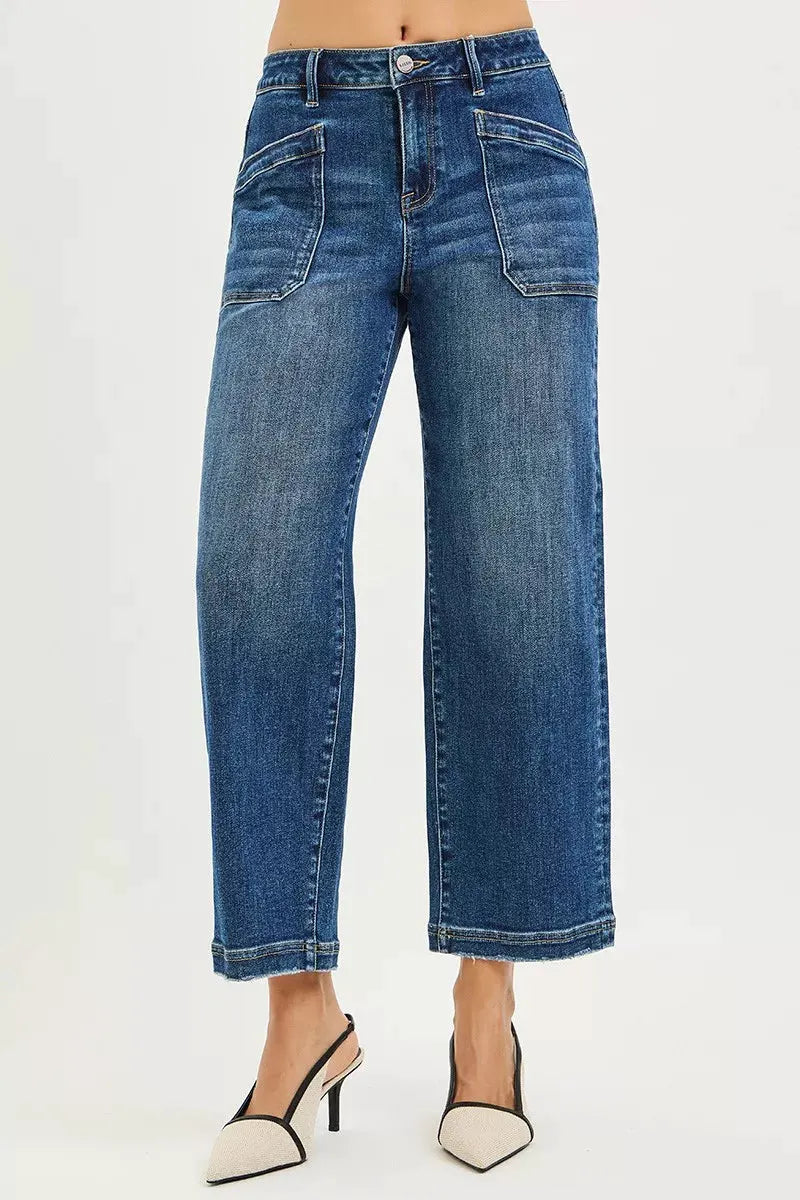 RISEN Slouchy Cropped Baggy Jeans with Front Patch Pocket by RISEN