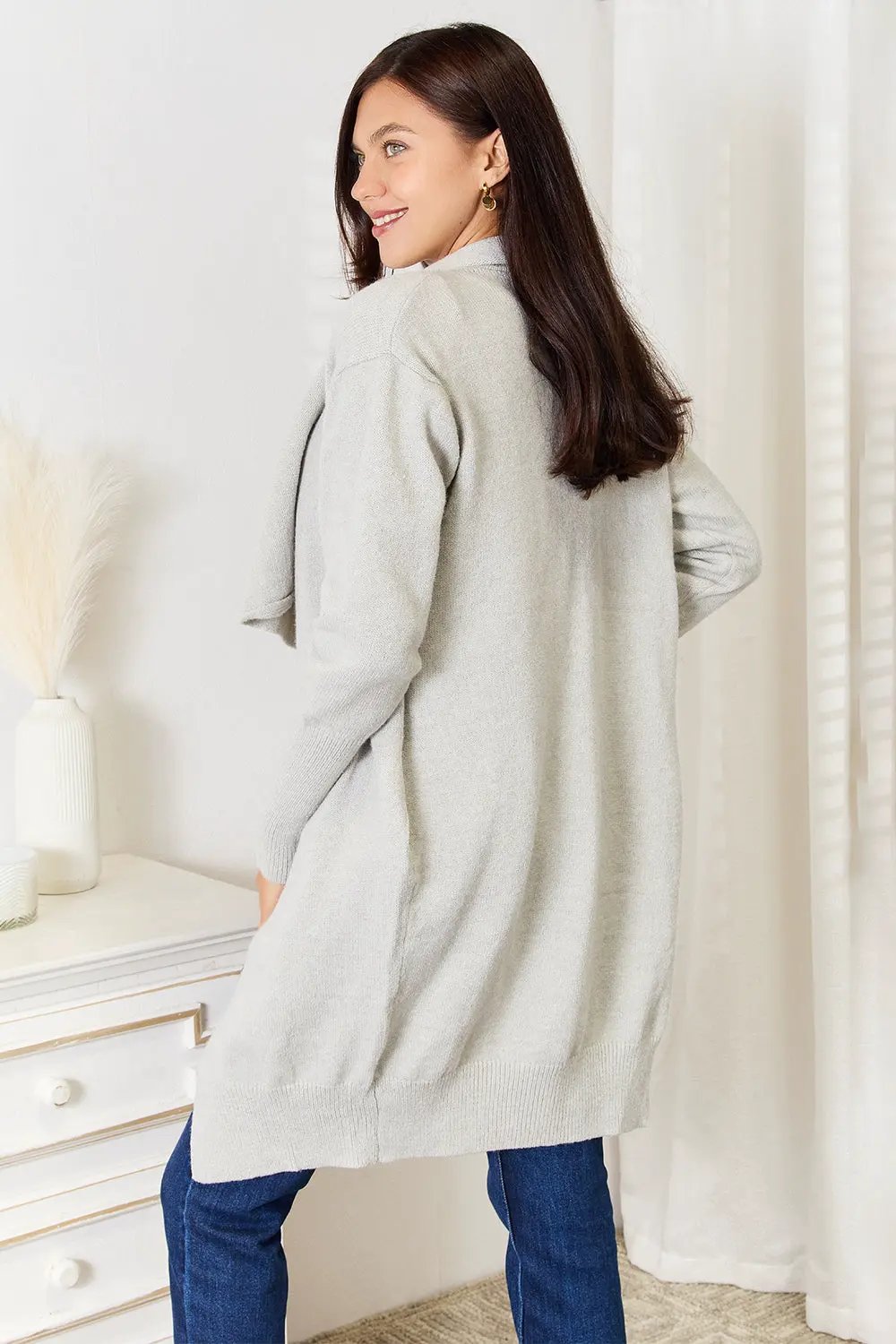 Angel Wings Open Front Duster Cardigan with Pockets by Angel Wings