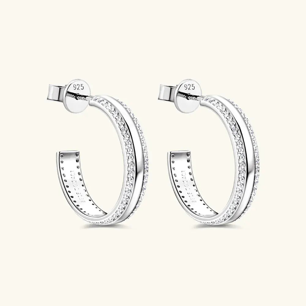 925 Sterling Silver Inlaid Moissanite C-Hoop Earrings by Partner Label