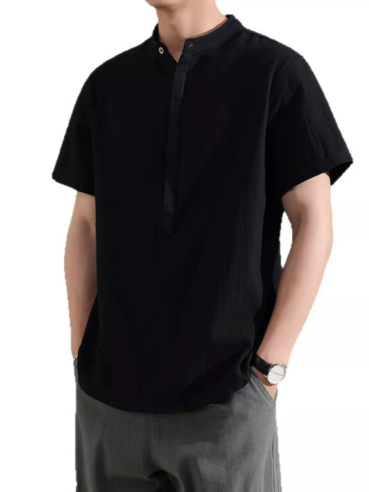 Men's Plus Size Button Detail Short Sleeve Shirt by Trendsi