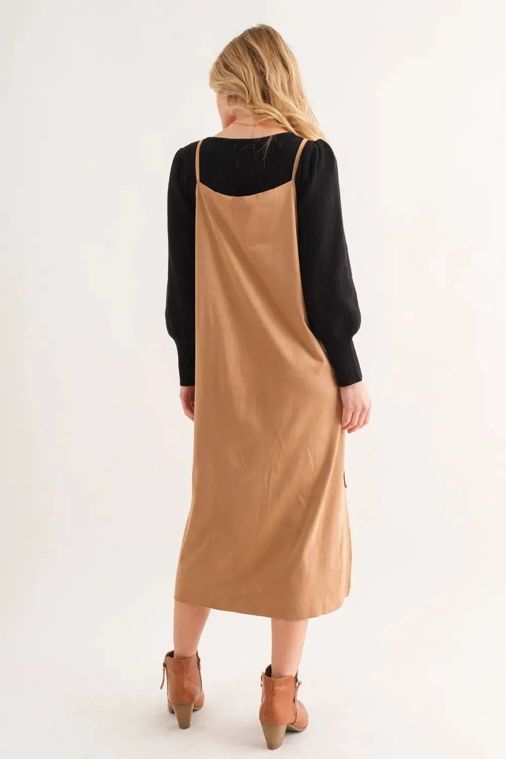 And The Why Faux Suede Cut Edge Slit Cami Midi Dress by And The Why