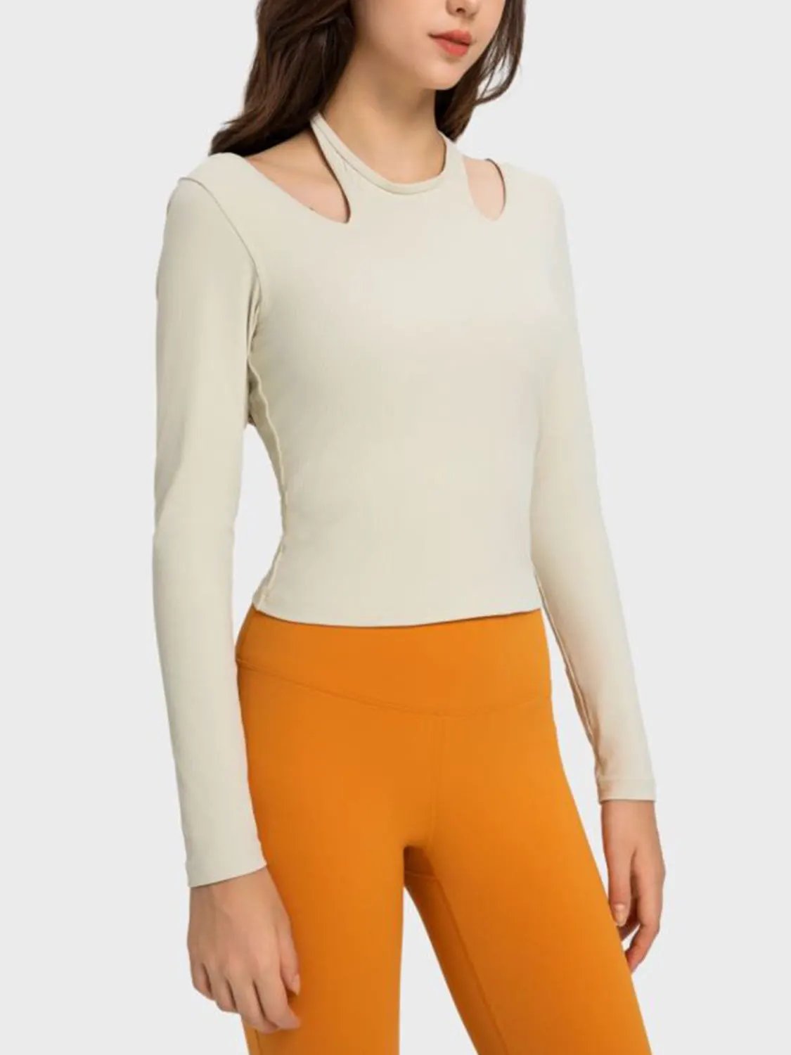 Millennia Halter Neck Long Sleeve Sporty Top by Millennia