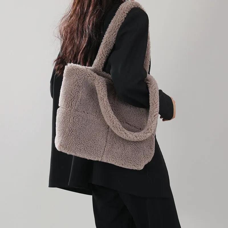 Women's Designer Luxury Plush Bag Winter Fashion Cute Tote Handbags Large Capacity Portable Single Shoulder Furry Bags by Maiden-Art