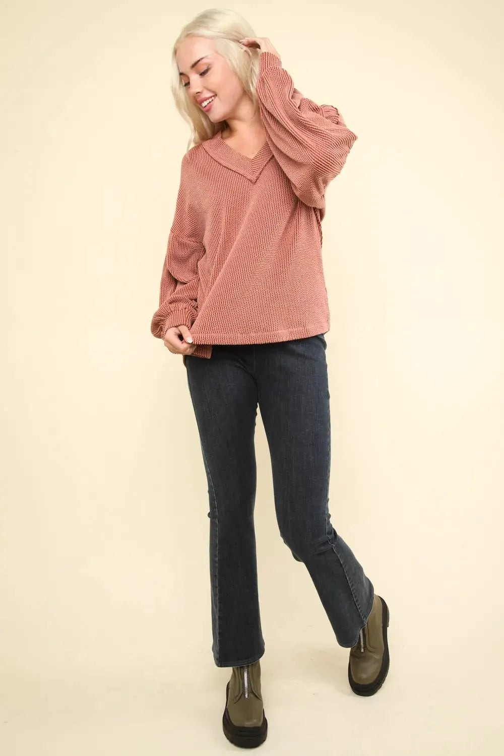 VERY J Washed Denim Stretchy Crossover Waist Leggings by Very J
