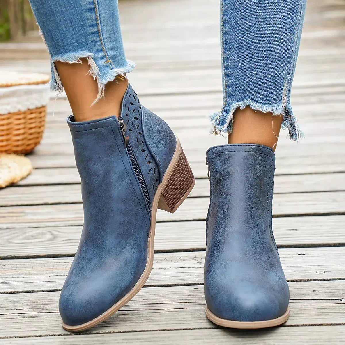 Round Toe Block Heels Boots by Partner Label