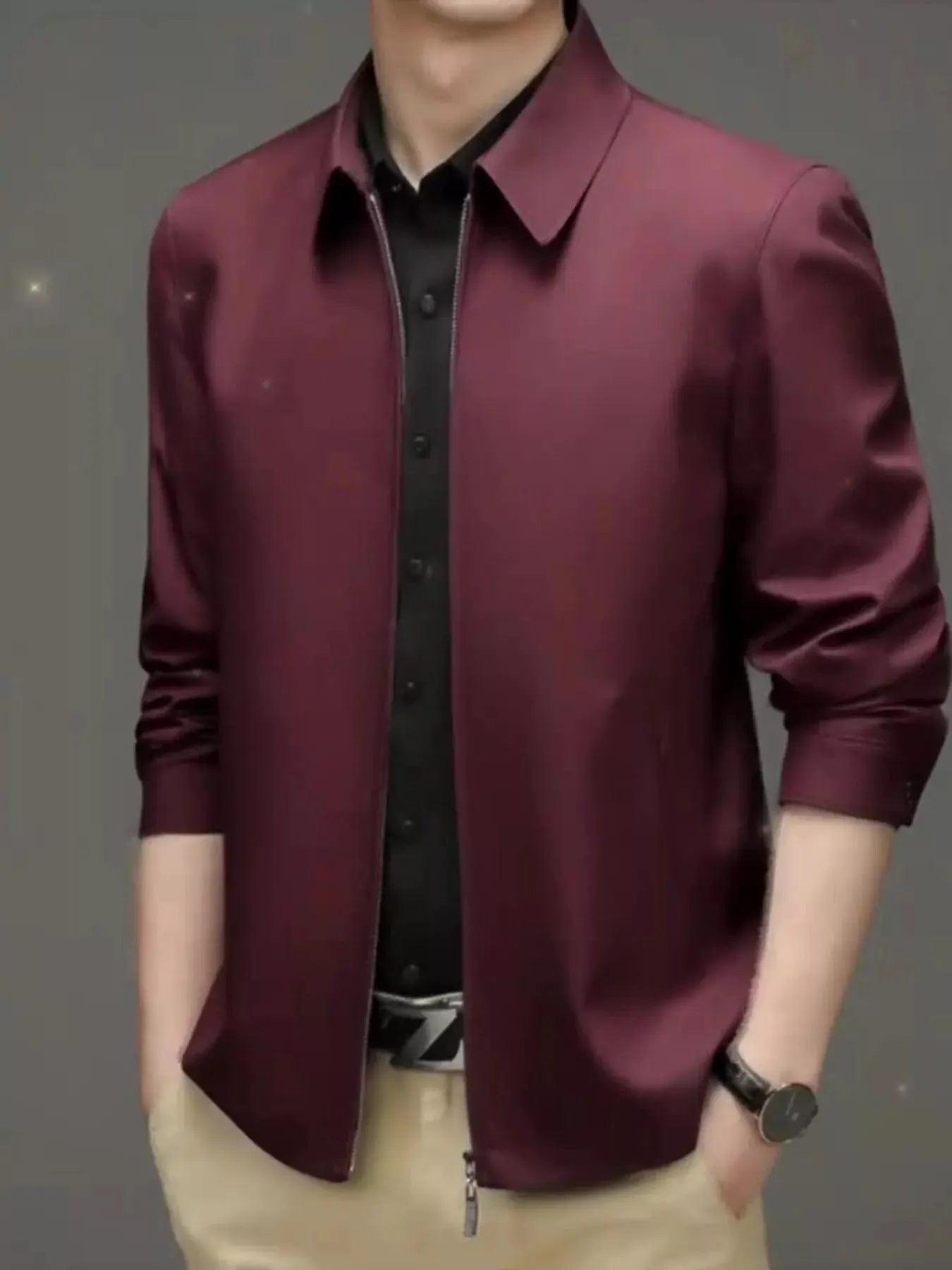 Men's Plus Size Zip Up Long Sleeve Jacket by Partner Label