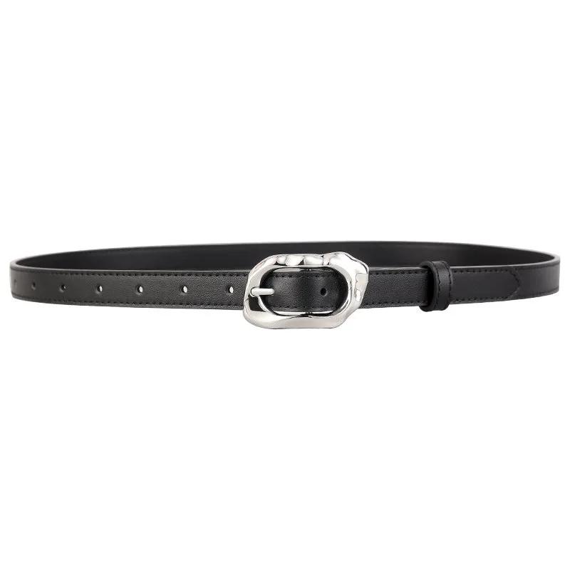 Leather Belt with Silver Buckle by Trendsi