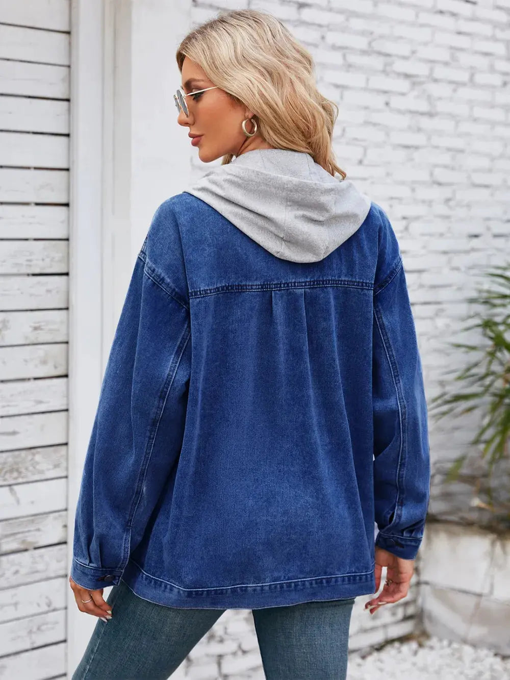 Pocketd Button Up Detachable Hooded Denim Jacket by Partner Label