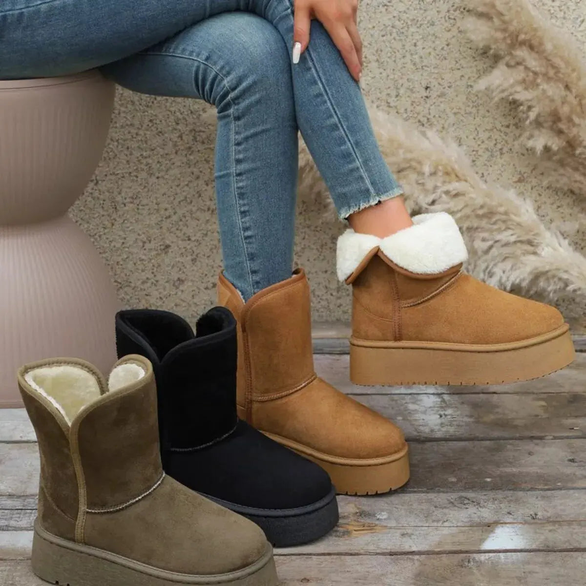 Round Toe Platform Boots by Partner Label