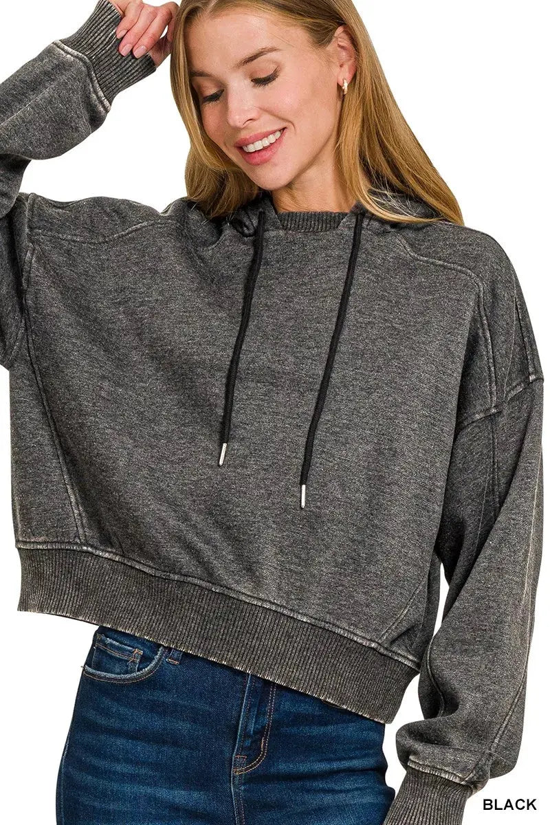 Zenana Acid Wash Fleece Hoodie by Zenana