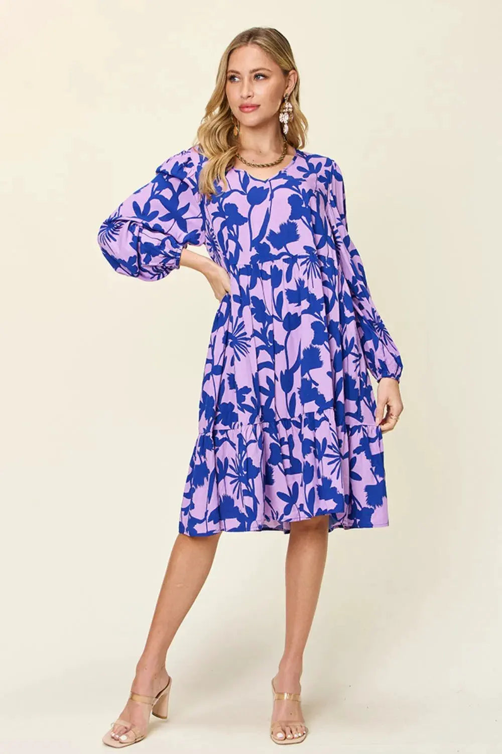Double Take Full Size Printed Ruffle Hem Dress with Pocket by Double Take