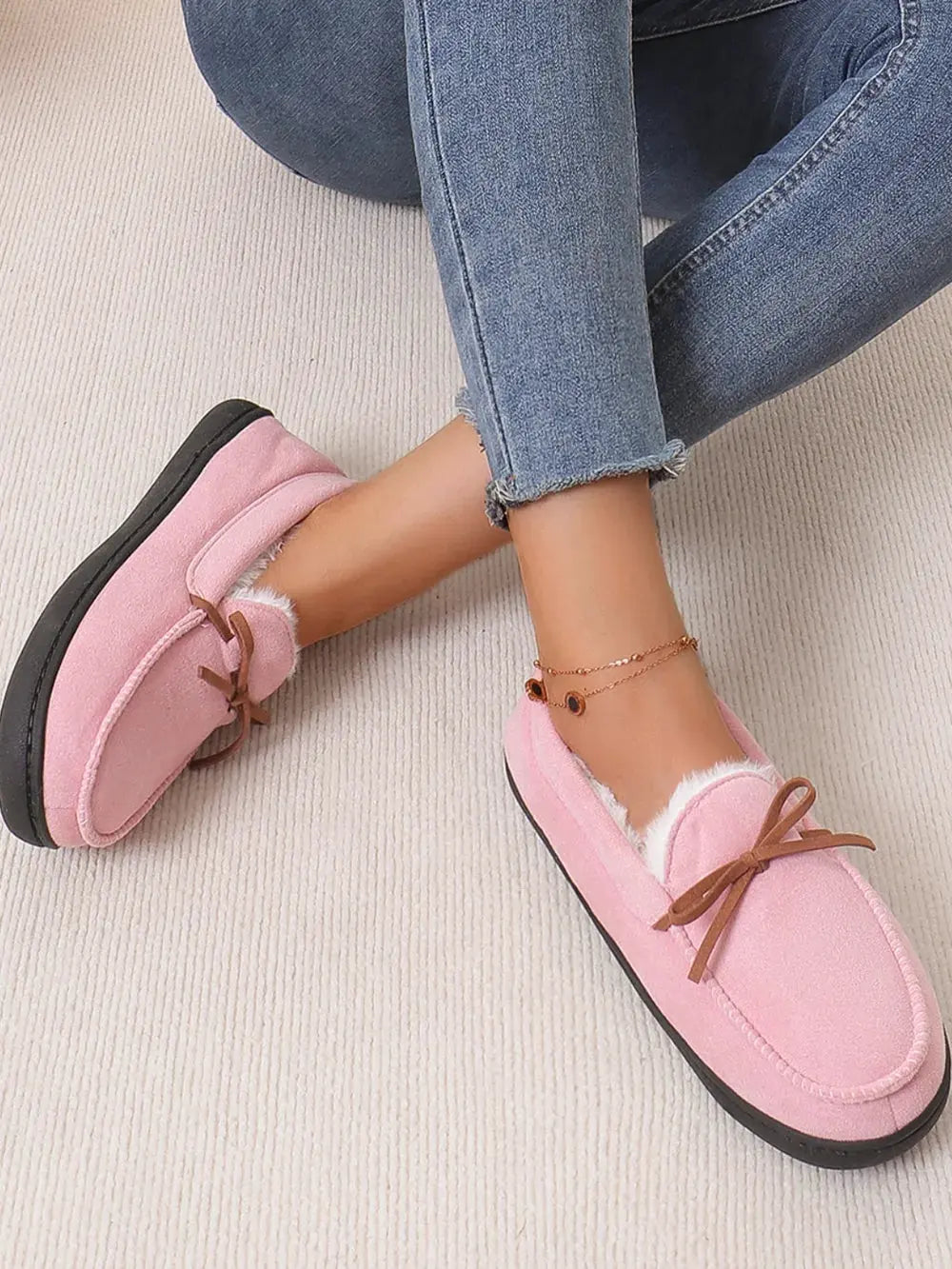 Bow Round Toe Flat Slip-Ons by Partner Label