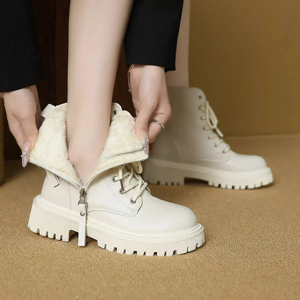 Lace-Up Ankle Combat Boots by Partner Label