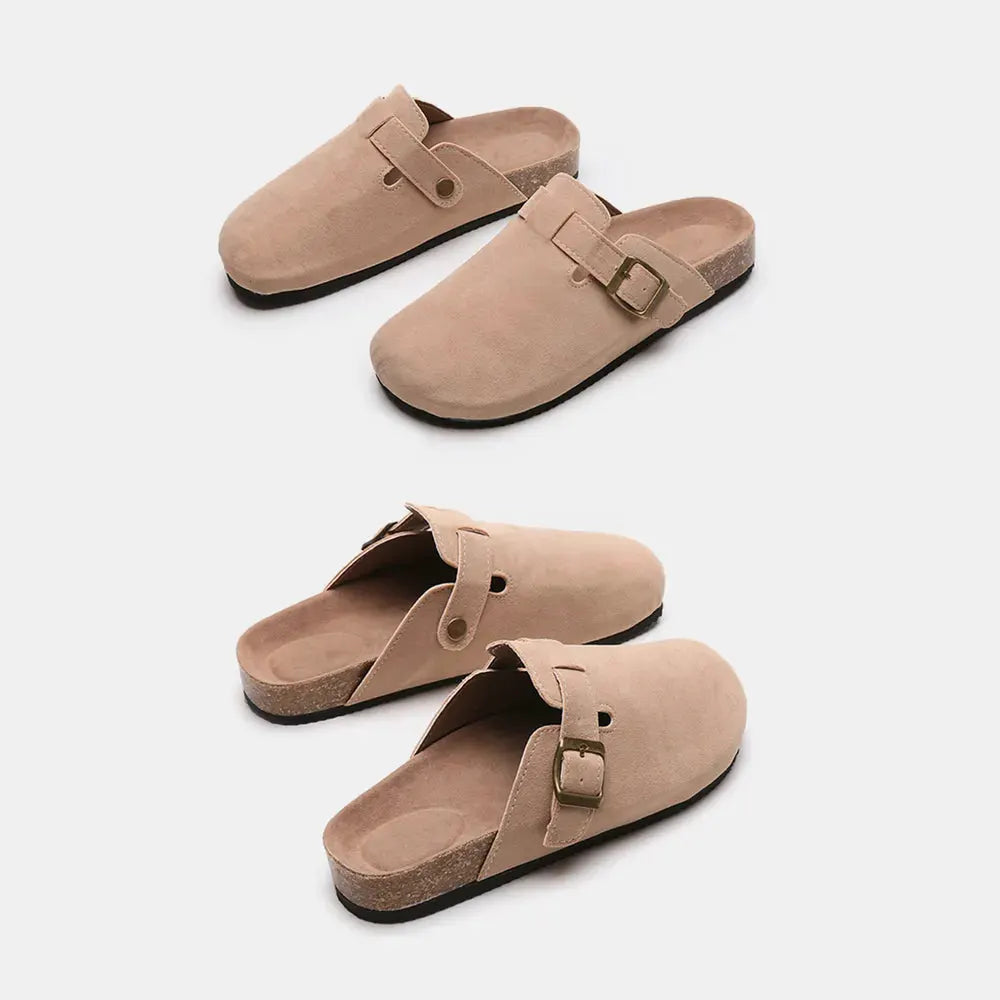 Suede Closed Toe Buckle Slide by Partner Label