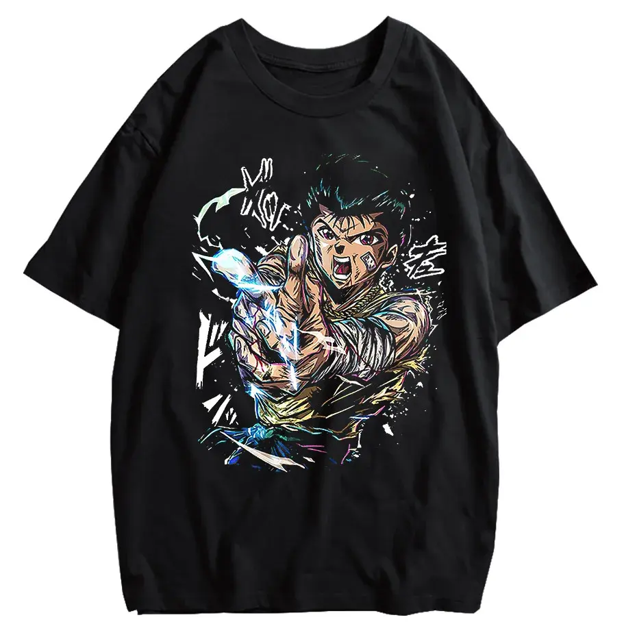 Hip Hop Vintage Washed T-Shirt Men Japanese Anime Boy Graphic Harajuku Streetwear Cotton Summer Tee by Vimost Shop