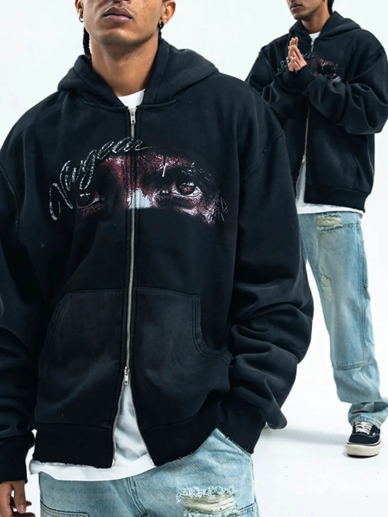 Men's Graphic Zip-Up Hoodie with Pockets by Partner Label