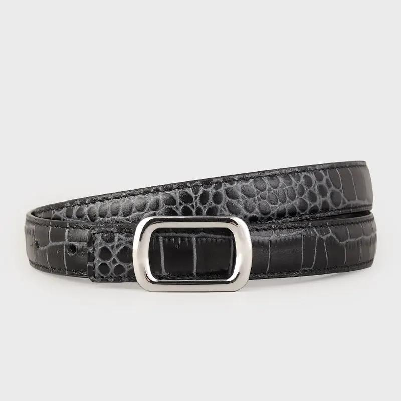 Crocodile Embossed Leather Belt by Trendsi