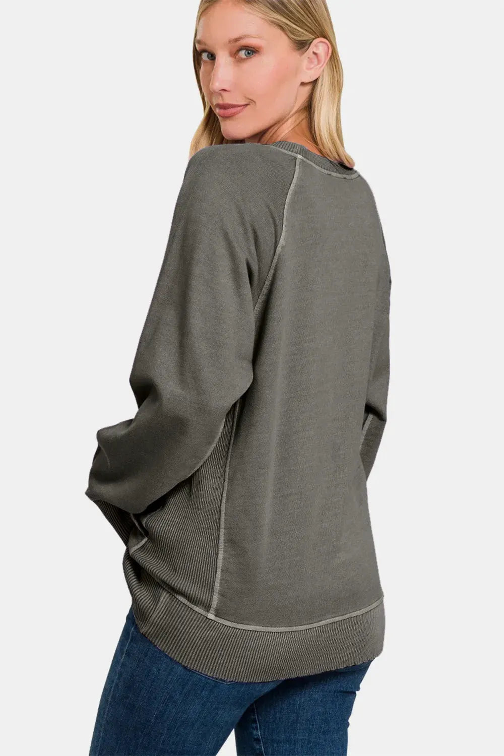 Zenana Round Neck Long Sleeve Sweatshirt by Zenana