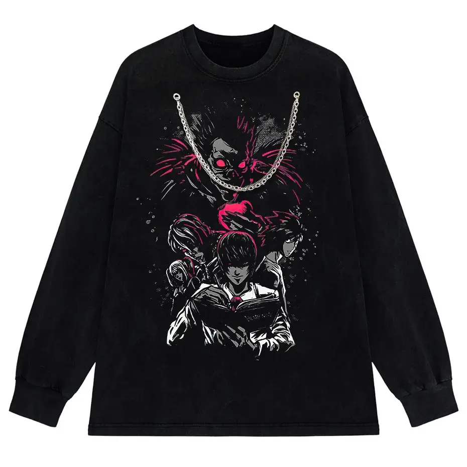 Men's Harajuku Distressed Anime Print T-Shirt Hip Hop Streetwear Cotton Oversized Tee by Vimost Shop