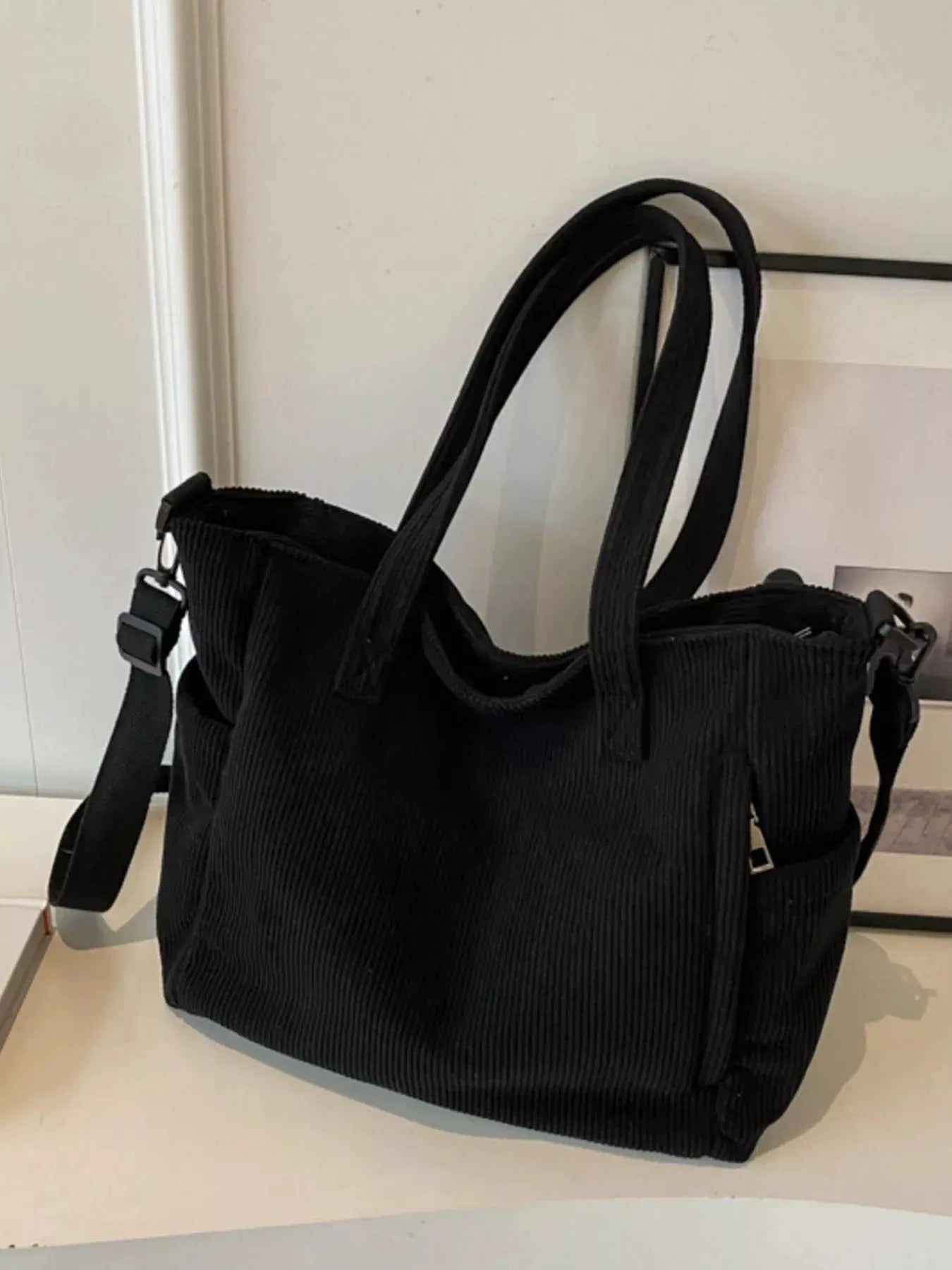 Corduroy Solid Color Handbag by Partner Label