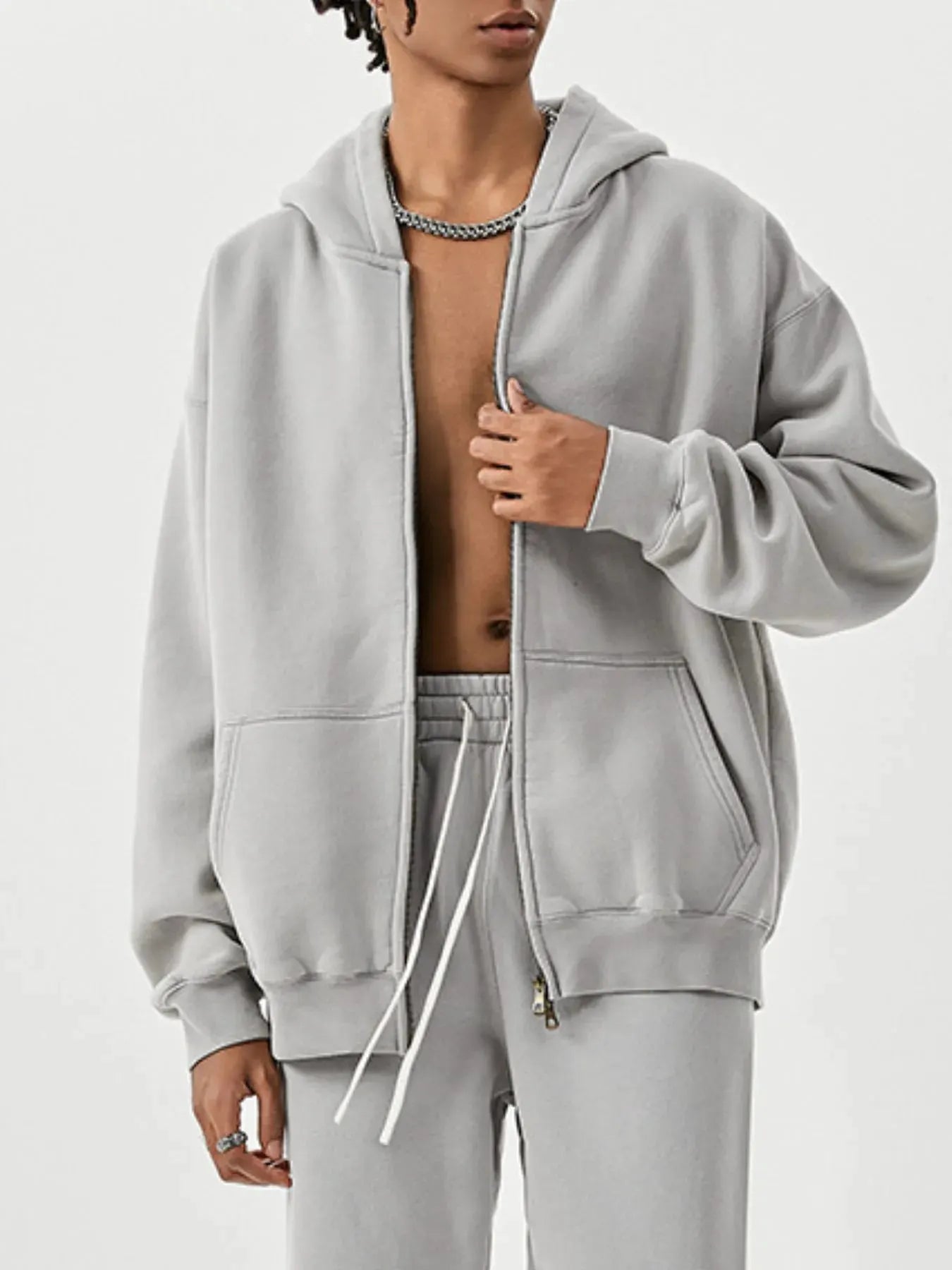 Men's Oversized Zip-Up Hoodie by Trendsi