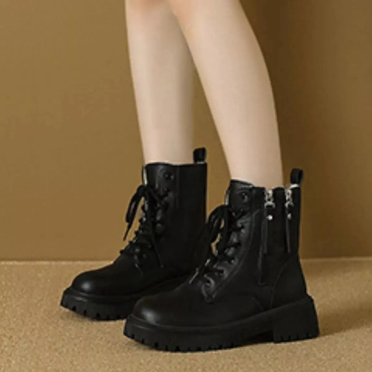 Lace-Up Ankle Combat Boots by Partner Label