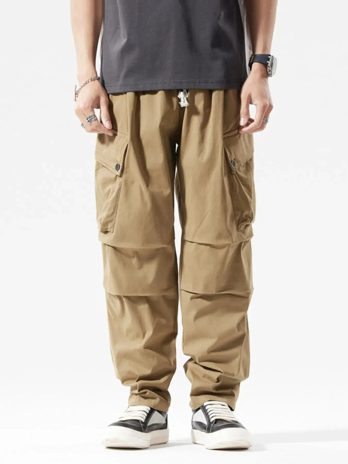 Men's Full Size Loose Fit Multi-Pocket Cargo Pants Plus Size by Partner Label