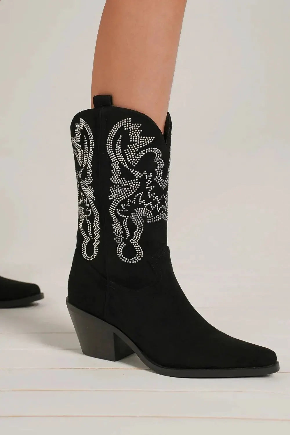 Beast Fashion Rhinestone Detail Point Toe Boots by Beast Fashion