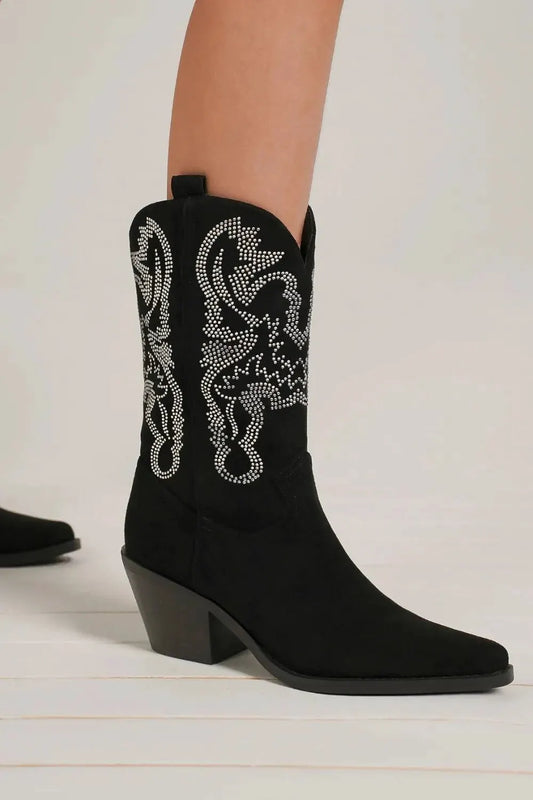 Beast Fashion Rhinestone Detail Point Toe Boots by Beast Fashion