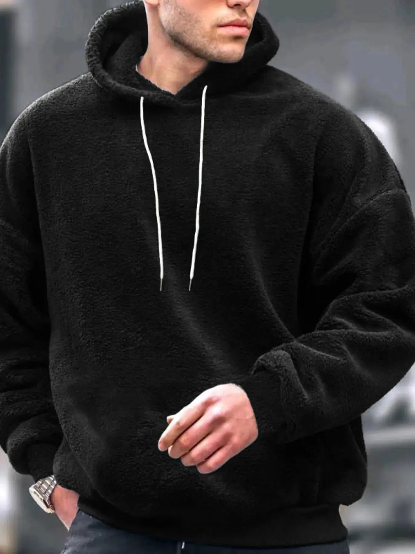 Men's Drawstring Long Sleeve Fleece Hoodie by Partner Label