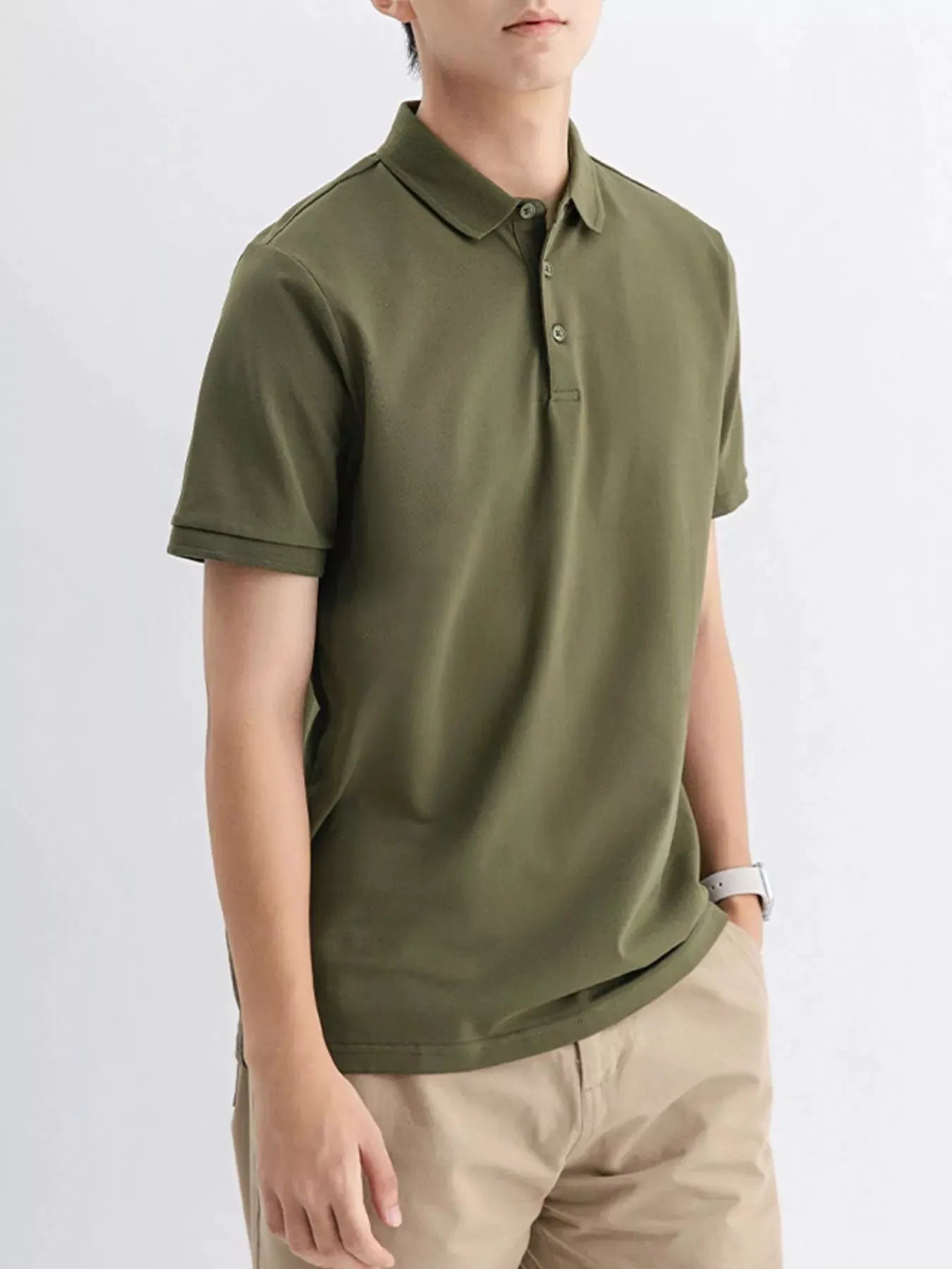 Men's Plus Size Solid Color Short Sleeve Polo by Trendsi