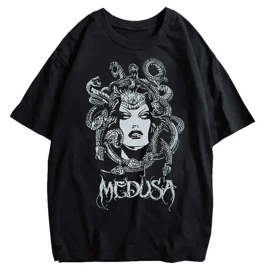 Gothic Dark Graphic T-Shirt Women Oversized Harajuku Punk Streetwear Tee by Vimost Shop