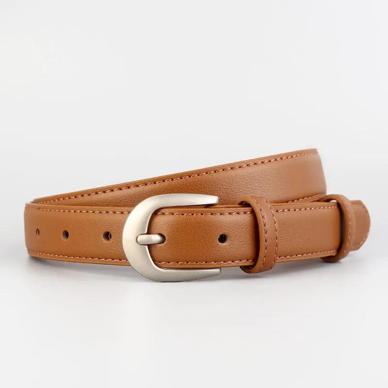 Classic Leather Skinny Belt by Trendsi